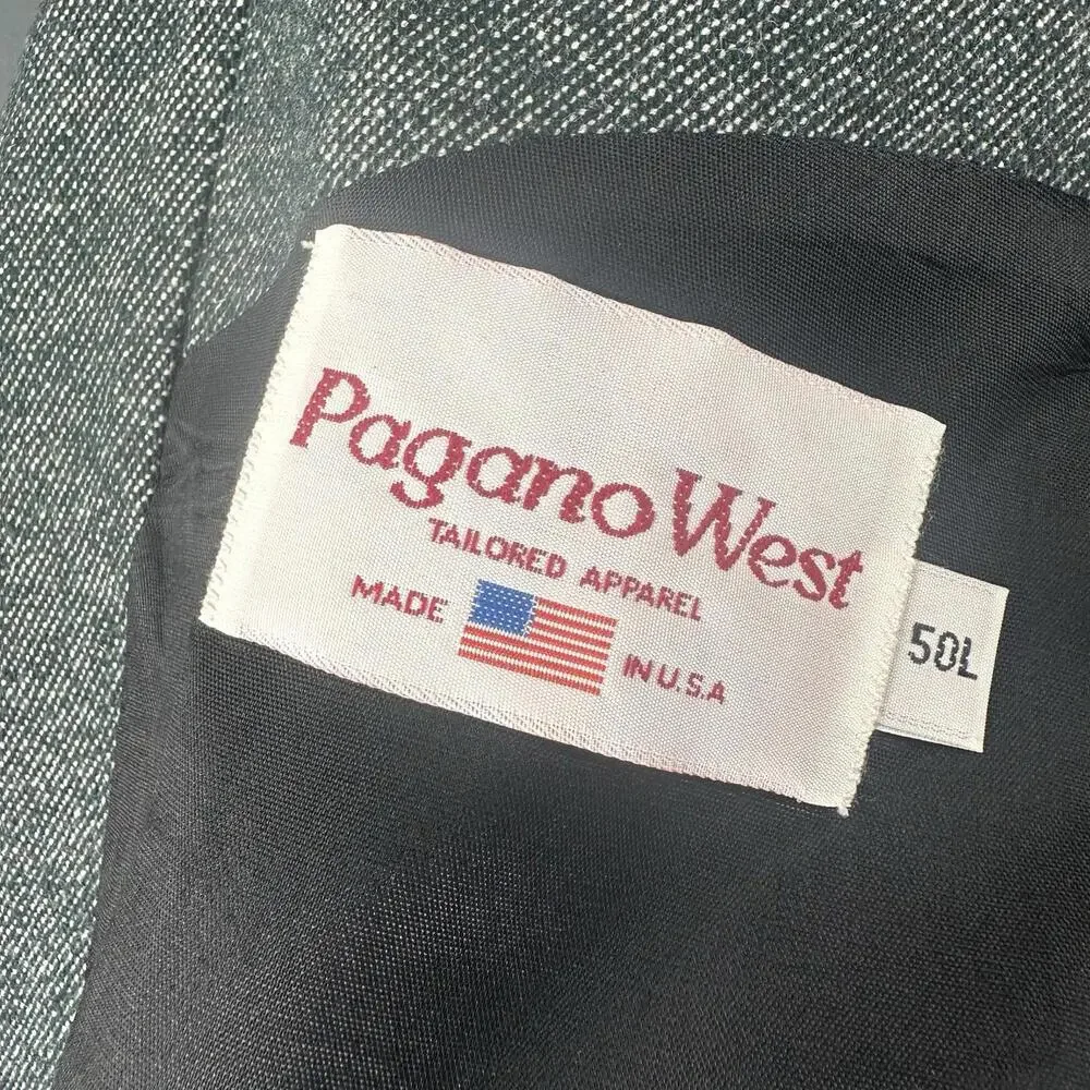 VTG Pagano West Western Blazer Mens 50L Black Wool Chambray Denim USA NWT - Picture 3 of 9